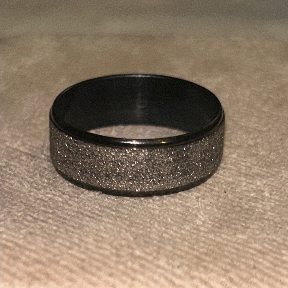 Men's Black and Silver Sandblasted Ring